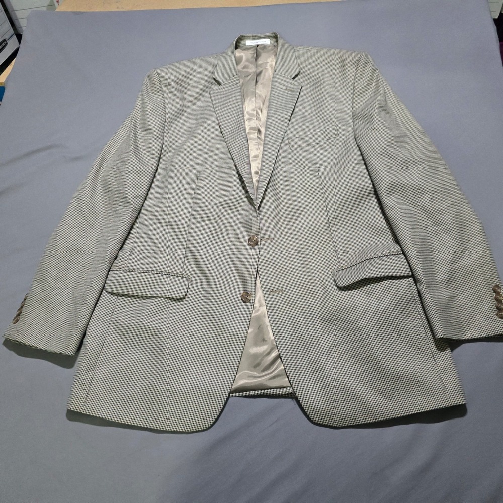 Chaps Blazer Mens 46L Tan Micro Houndstooth Two Button Sport Coat Jacket